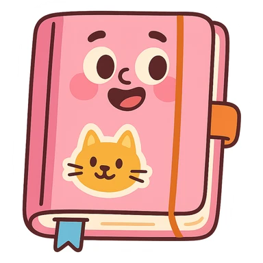 cute pink diary with a cat sticker on the cover, pastel colors sticker
