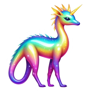 Shiny Exotic Futuristic Nebulae Tropical Colorful Neon-colored Glittery Ethereal Sparkly Amaura-Aurorus-Fakémon-hybrid-creature (full body)  sticker