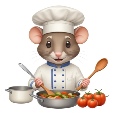 Rat chef in a white hat cooking ratatouille in a Paris kitchen sticker