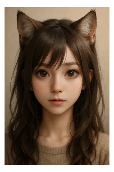 realistic anime-style catgirl, detailed face, expressive eyes, natural fur, subtle cat ears, soft lighting sticker