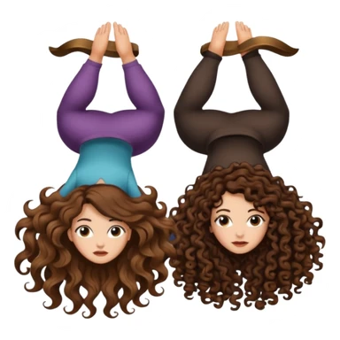 spell confusion — long wavy brown hair tattooed woman and short tight curly brown hair woman — scroll upside down sticker