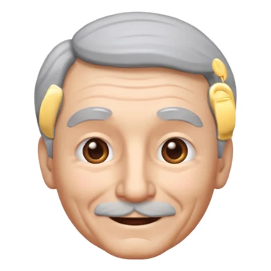 A 3D emoji in iOS emoji aesthetic style of an old man with gray hair, gentle wrinkles, kind smile, and soft eyes. Minimal white background, glossy Apple-style design, warm and friendly expression. sticker