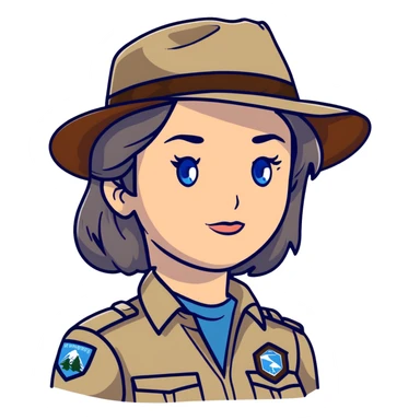 white woman park ranger with gray and brown hair, blue eyes sticker