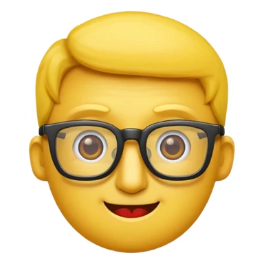 Créer un emoji nerd le perso doit être une tête basique d'emoji jaune avec une grosse paire de lunettes rectangulaires noires 3 boutons sur chaque joue et une dent qui dépasse  sticker