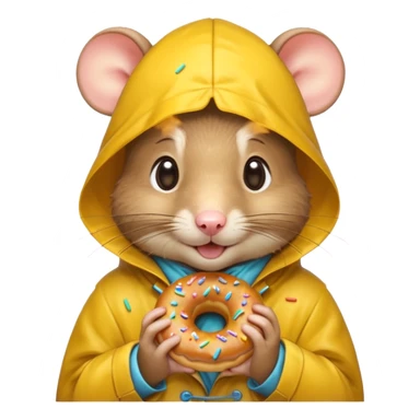 Cute little baby rat in a rain coat munching on a donut  sticker