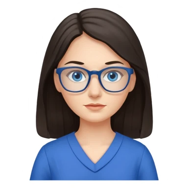 long dark hair, blue eyes, glasses teacher female, blue dress sticker