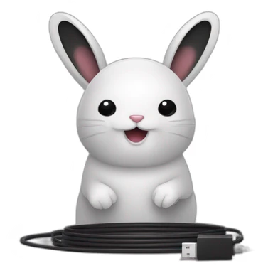 A black rabbit with a white cable of charger cut in half in his mouth  sticker