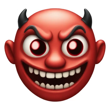 Scary evil demon with red face and black eyes with creepy wide smile sticker
