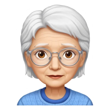 Create me emoji of an old lady. mid-size white hair to left side. Square glasses. Brown eyes. sticker