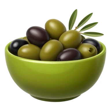 olives object icon, black and green olives in a small bowl, glossy look, 3D cartoon, mobile game icon style, clean background, no text, no watermark
 sticker