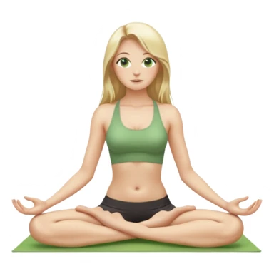Naked woman tits out long blonde hair green eyes full body skinny legs no clothing sitting in yoga posture sticker