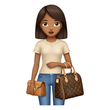  Brown girl with dark brown medium straight hair carrying one Louis Vuitton purse on her arm while standing  sticker