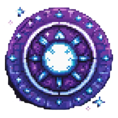 pixel art icon glowing atomic symbol in center, surrounded by subtle stars, deep space background, futuristic and clean, using blue purple and white tones sticker
