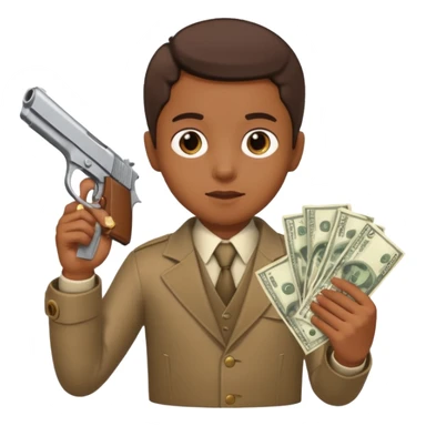 A brown kid holding a gun with money sticker
