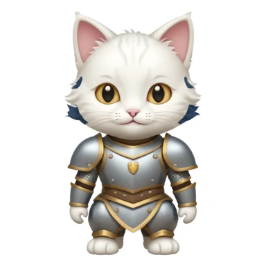 baby white cat in armor, full body, smile sticker