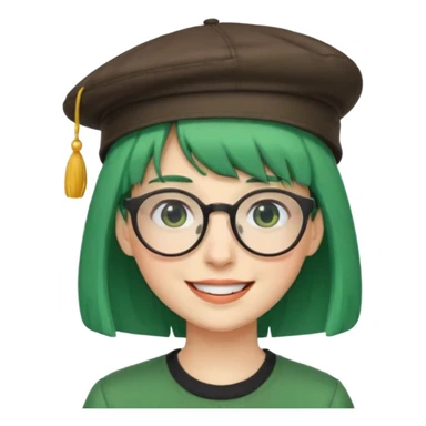 bangs and hat green hair very happy and glassess sticker