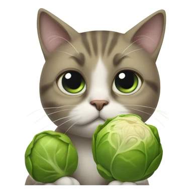 Cat in tears eating Brussels sprouts sticker