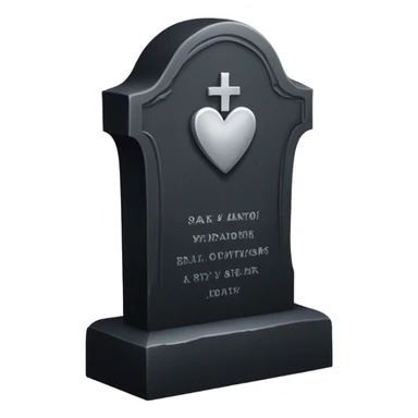 a black tombstone with the inscriptions in silver RIP and a silver heart in the center sticker