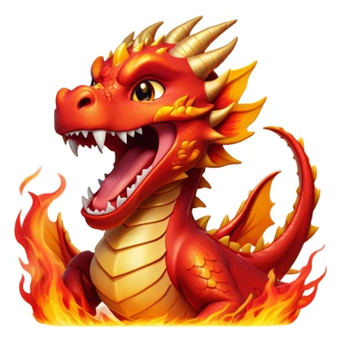 Cinematic Cute Yawning Fierce Fire Dragon Portrait Emoji, Head tilted slightly with a dramatic, wide-open yawn, revealing a fearsome yet endearing scaled visage bathed in searing reds and oranges, with gentle flames licking around its open mouth; rendered with realistic detail and flickering natural light, high shine, relaxed yet fierce, styled with a dash of smoldering charm, soft glowing outline, capturing the essence of a sleepy but spirited inferno ready to unleash a tender blaze of warmth! sticker