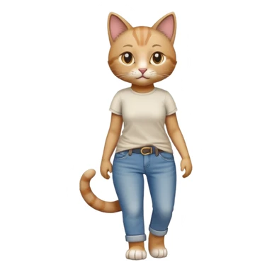 female cat anthropomorphised wearing jeans and a t-shirt walking upright sticker