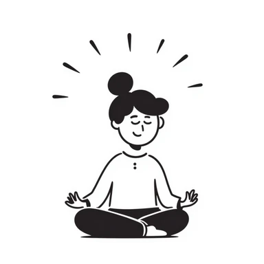 A person in a peaceful meditation pose with small waves of calmness radiating outward, representing mindfulness and stress relief. Simple hand-drawn doodle style. sticker