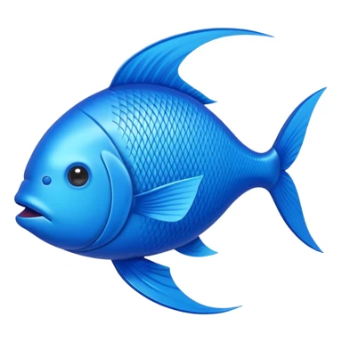 A simple, symmetrical fish shape formed by two intersecting curved arcs, with a pointed tail on the right and a rounded head on the left, filled solidly in vibrant medium blue color (hex #007BFF or similar royal blue shade with slight gloss for a 3D effect), sticker