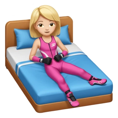 ten-year-old girl in a racing suit, racing shoes and racing gloves with no helmet, unzipped, revealing a sports bra, sleeping on a bed happily, flat-chested and prepubescent sticker