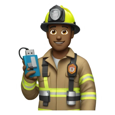 Firefighter holding a usb cable sticker