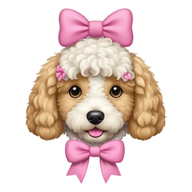 White goldendoodle with pink bow sticker