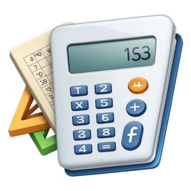 An icon featuring mathematical formulas, a calculator, and geometric shapes, symbolizing mathematics. The design includes numbers, a ruler, and a compass, representing the study of numbers, logic, and equations. Transparent background highlights the science of calculation and analysis sticker