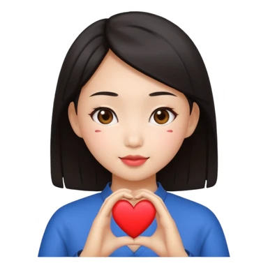 Asian girl with heart sign sticker