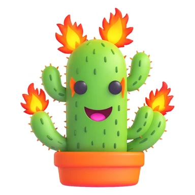cactus on fire, 3D emoji style sticker