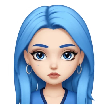 pale skin, bratz baddie, beautiful eyes,dark eyebrows, eyeliner, blue hair sticker