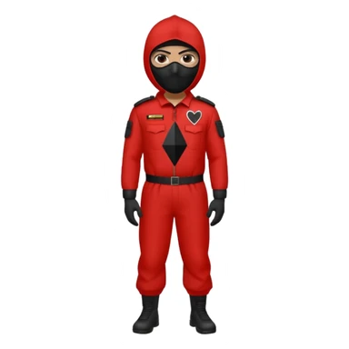Illustrate a guard in red jumpsuit with black mask featuring a white triangle symbol. sticker