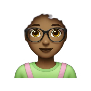 Girl with pink glasses green eyes and afro dark brown curly hair fringe sticker