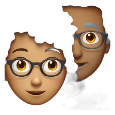 a girl with red curly hair and blue glasses hugging a boy with gray hair sticker