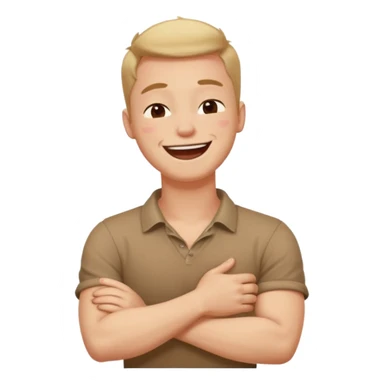 arms crossed holding neck laughing eyes closed guy sticker