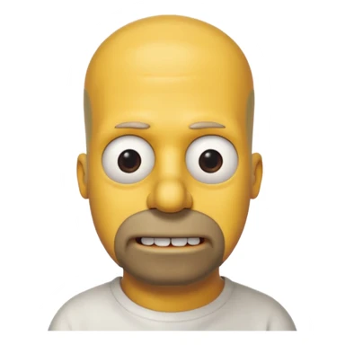 Homer Simpson, yellow skin, bald + 2 hairs left, short side hair, beard shadow, overbite, big black eyes sticker