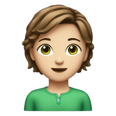 girl with short brown hair, square face and green eyes sticker