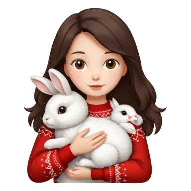 Brunette hugging rabbit christmas sticker