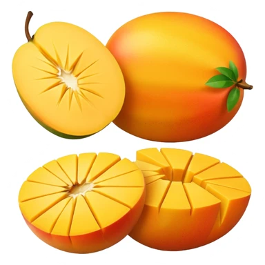 minimal emoji style, single sliced mango with cube-cut surface, flat design, bright yellow-orange, isolated, no face, no background, not cartoon, not multiple cubes sticker