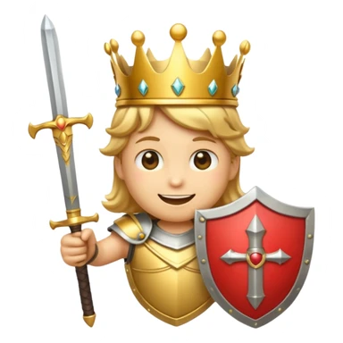 Powerful emoji with sword, shield and crown sticker