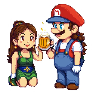 mario drinking beer with thai lady sticker
