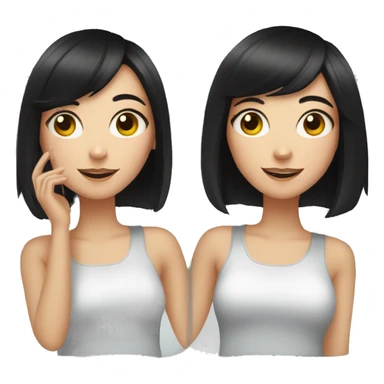 Two white girls with black hair doing mirror selfie sticker