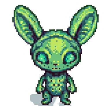 small green alien with big ears, inspired by Star Wars, cute pixel art style sticker