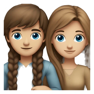 Blue eyed girl Girl with long brown hair hugging a brown eyed boy with long dark brown hair (both hair is straight)  sticker