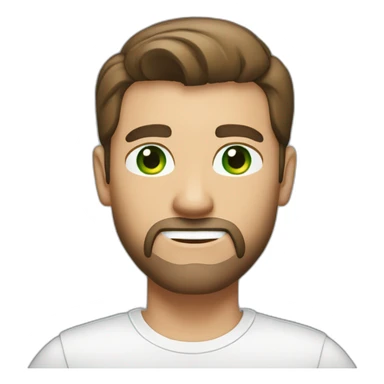 A man with a silver laptop, slick back and a white t-shirt (without beard and moustache, brown hair and green eyes) sticker