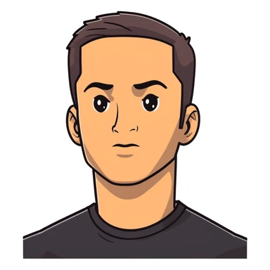 Attractive man in his 40s with youthful appearance, light brown skin, elongated face, defined jawline, medium dark eyes, arched eyebrows, straight nose, handsome friendly expression, short dark hair styled upward, athletic build, wearing a fitted black t-shirt sticker