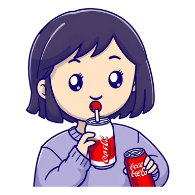 cute girl with black hair drinking coca cola sticker