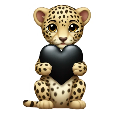 Baby leopard holding a black heart sticker